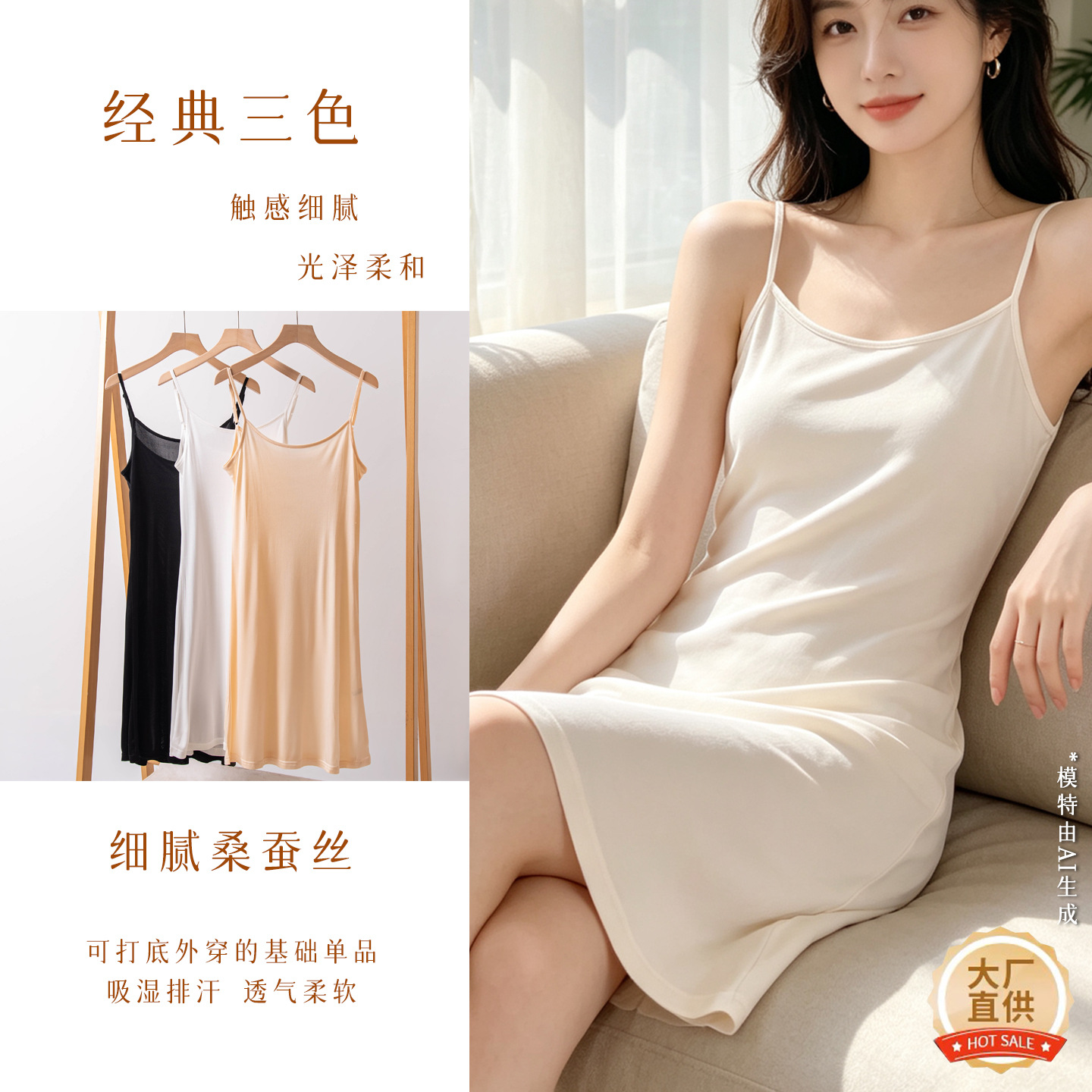 Women's Silk Nightgown Long Thin Round Neck Mulberry Silk Loungewear