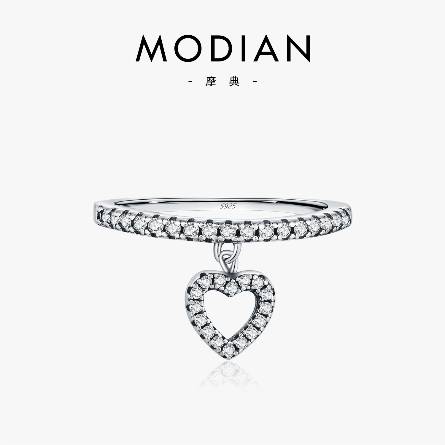 The Heart Pendant Ring with Sparkling Diamond in S925 Silver