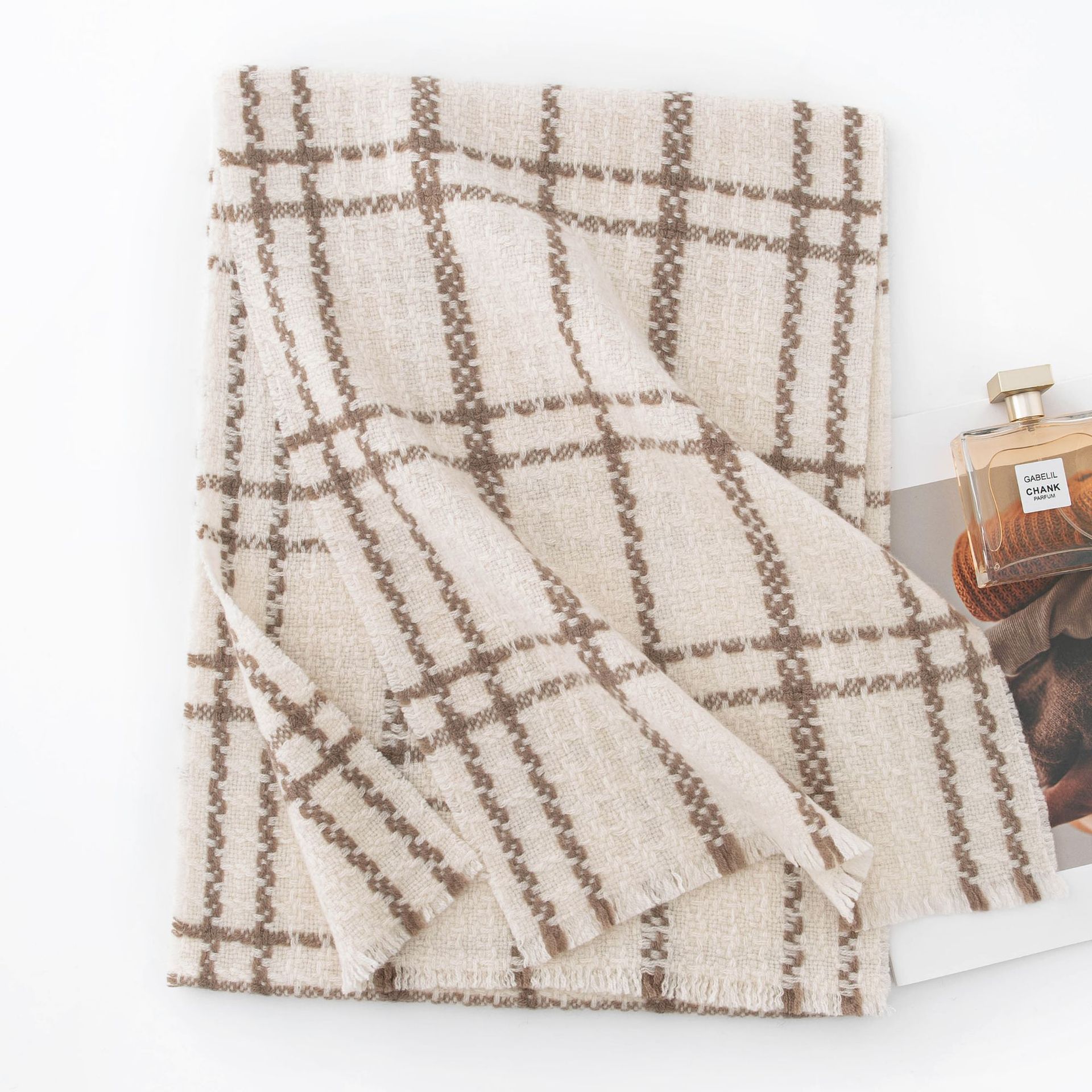 FHY24-7046-2 Woven Texture Off-White Plaid