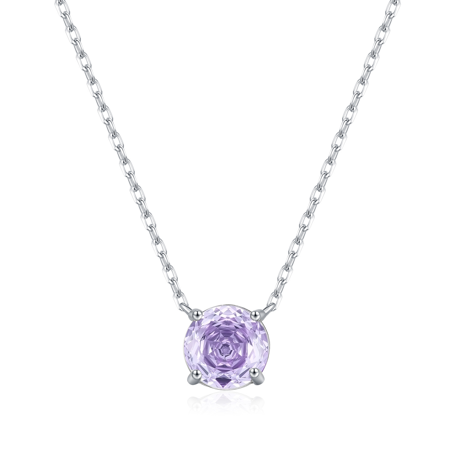 The S925 Sterling Silver Lavender Rose Cut Simulated Diamond Necklace - Image 5
