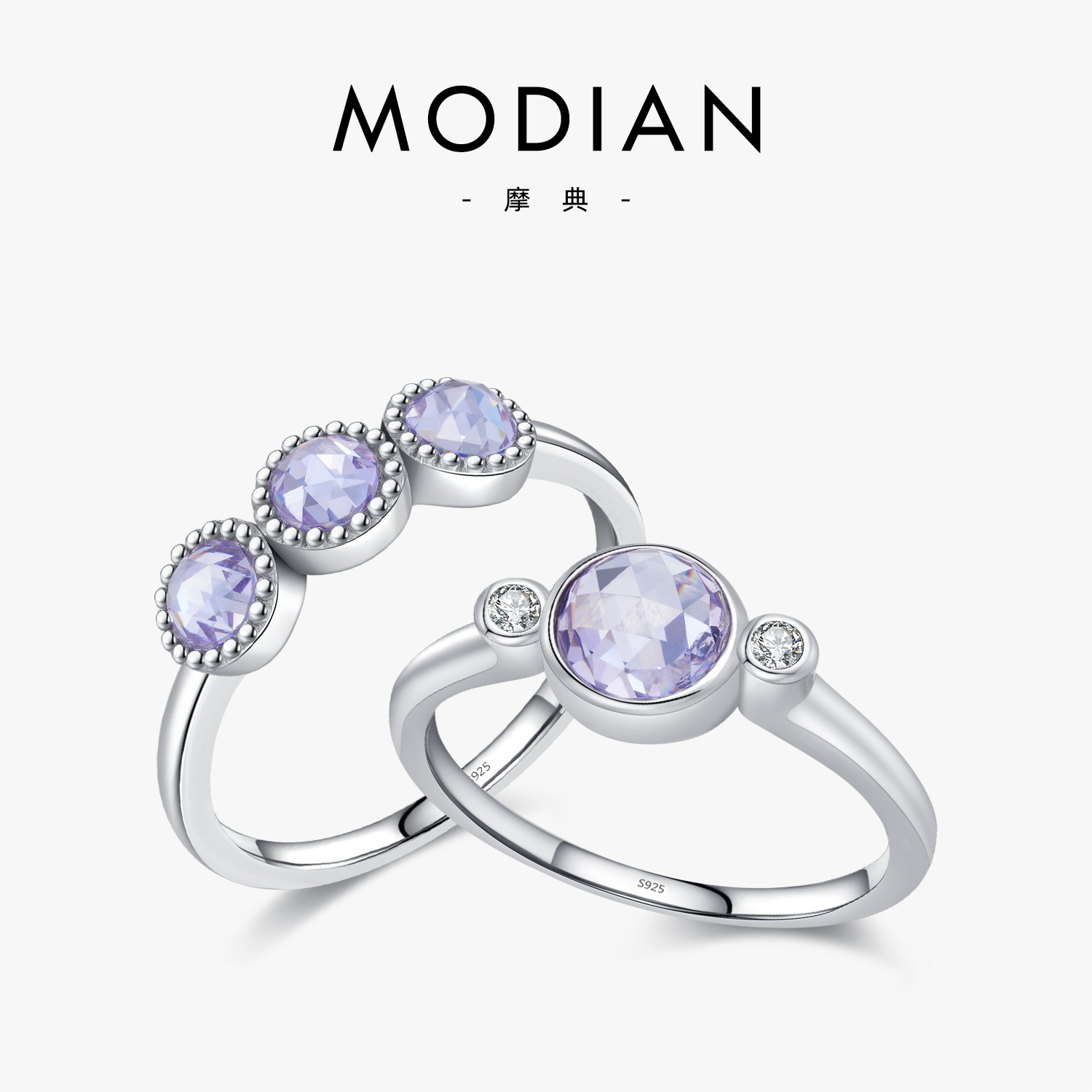 The S925 Sterling Silver Crystal Round Diamond Ring