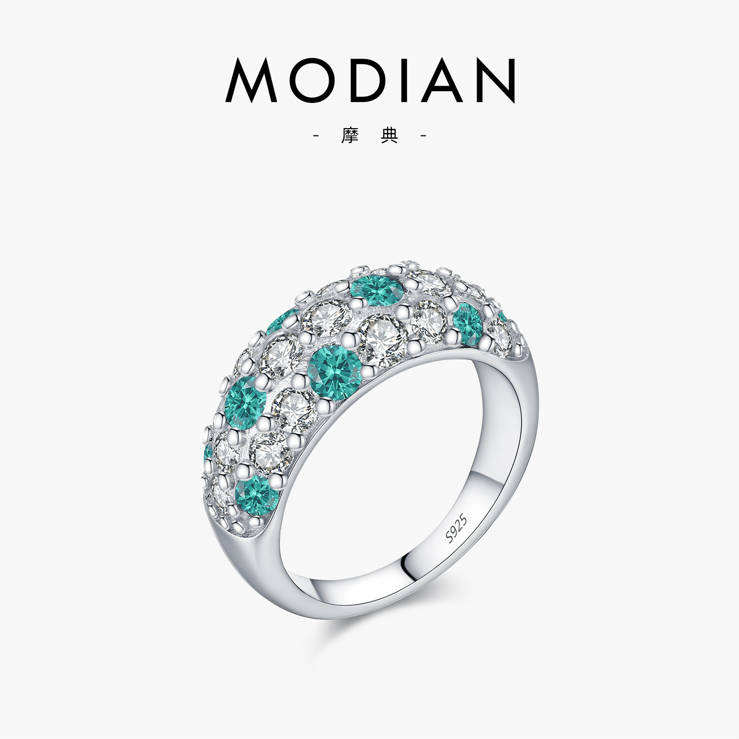 The S925 Sterling Silver Paraiba Color Sparkling Ring