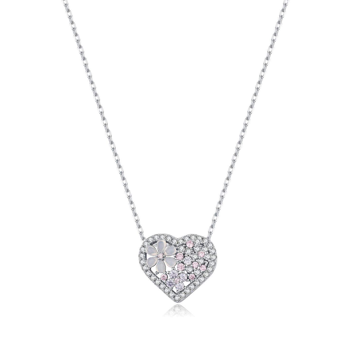 The S925 Sterling Silver Diamond Hollow Flower Heart Necklace - Image 5