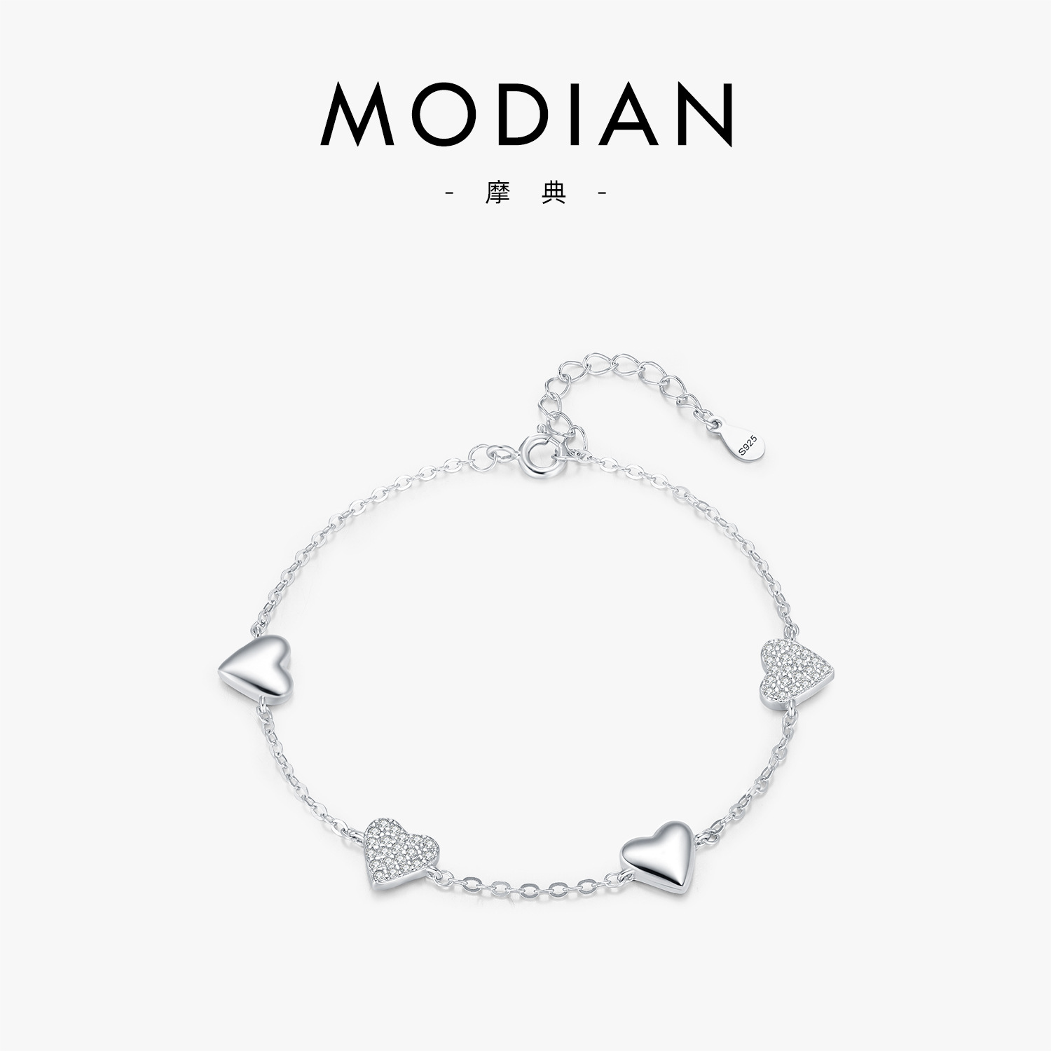 The Sterling Silver Heart Bracelet with Full Rhinestones