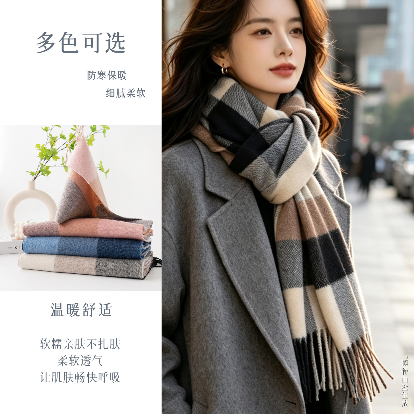 The Plaid Wool Fringe Scarf