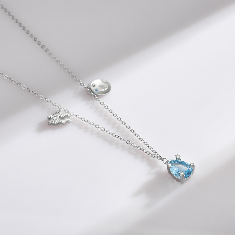 The S925 Sterling Silver Aquamarine Drop Zodiac Necklace - Image 4
