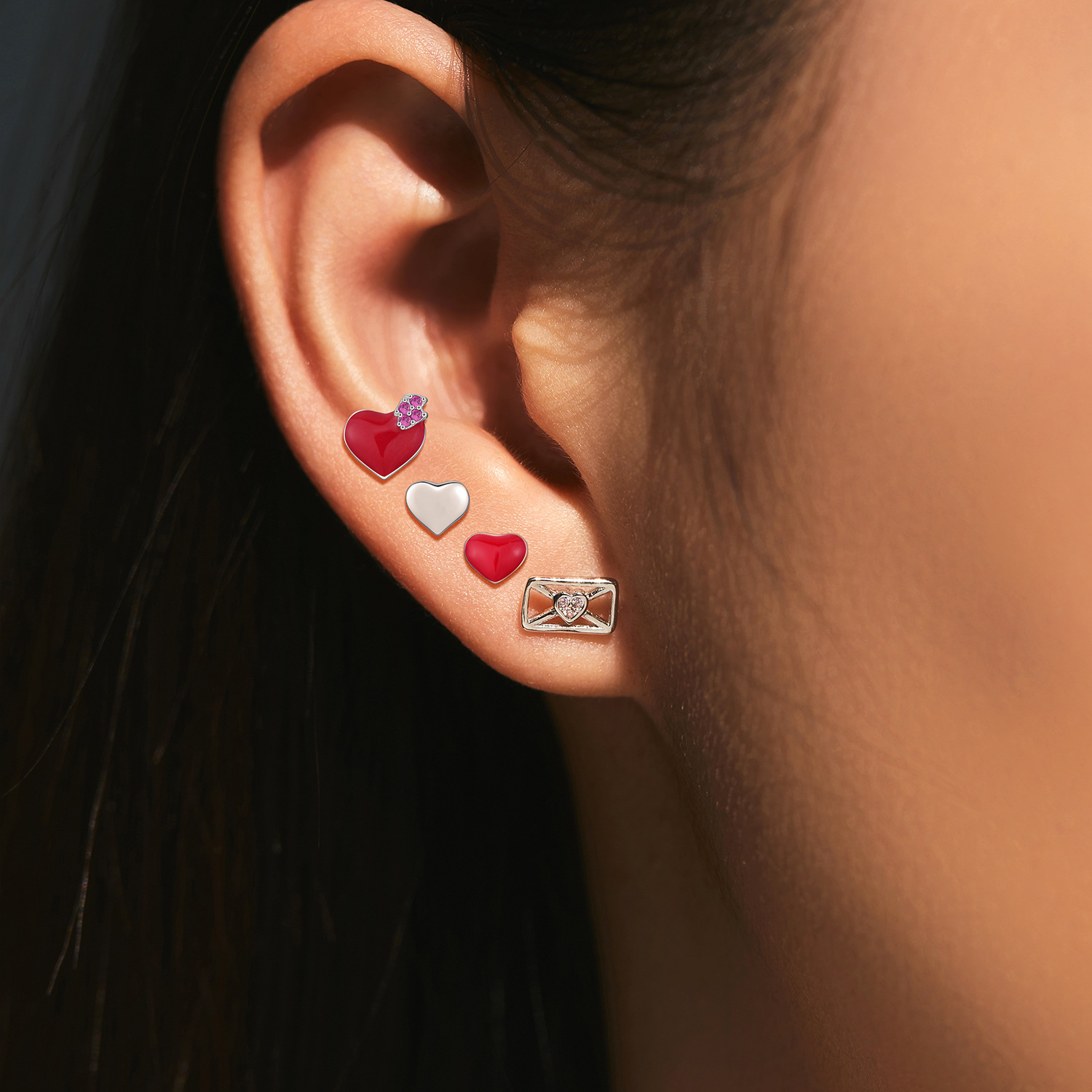 The S925 Sterling Silver Peach Heart Love Letter Earrings - Image 2