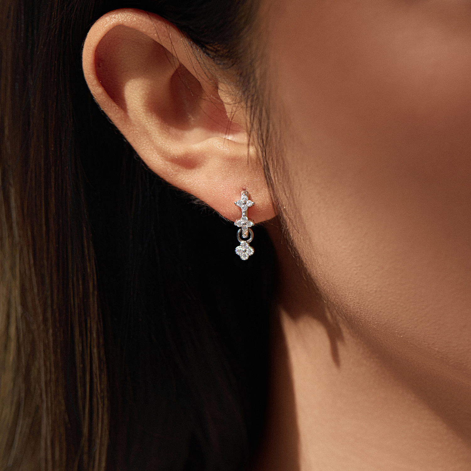 The D Color Moissanite S925 Sterling Silver Clover Earrings - Image 2