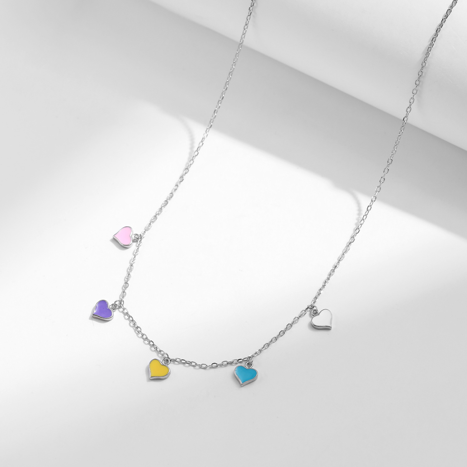 The 925 Sterling Silver Colorful Dopamine Heart Collarbone Chain - Image 4