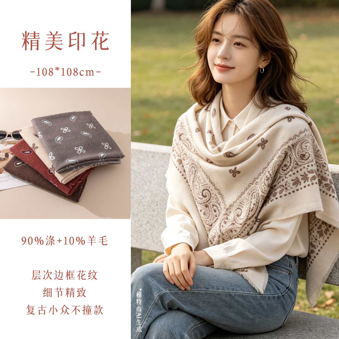 The Wool Blend Paisley Print Shawl