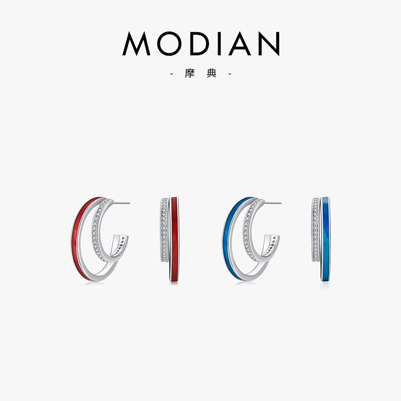 The S925 Sterling Silver Enamel Line Earrings