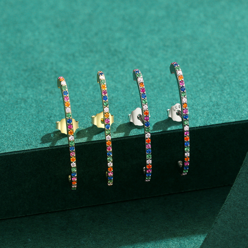 The S925 Sterling Silver Single Row Rhinestone Long Earrings - Image 4