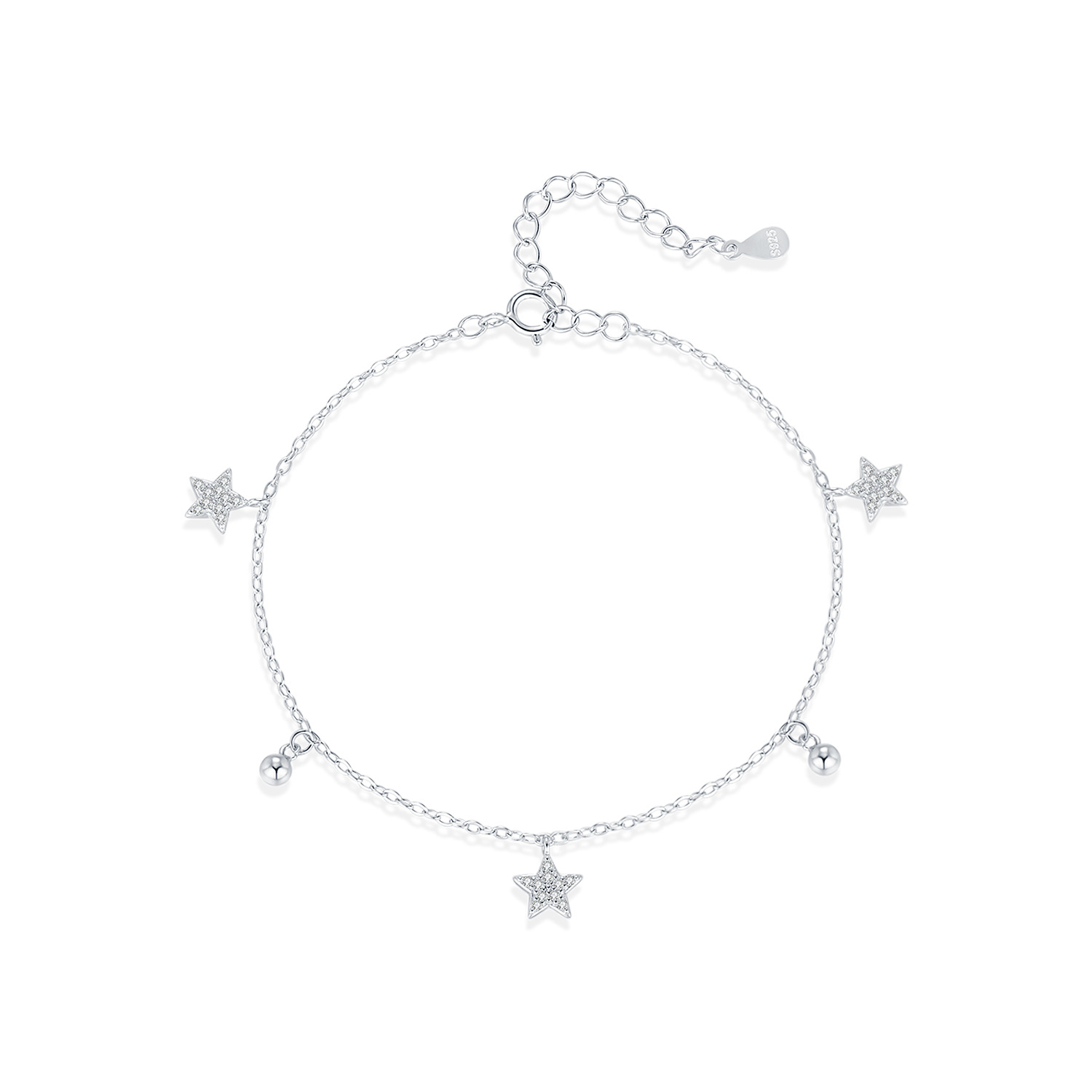 The S925 Sterling Silver Star Rhinestone Bead Pendant Bracelet - Image 5