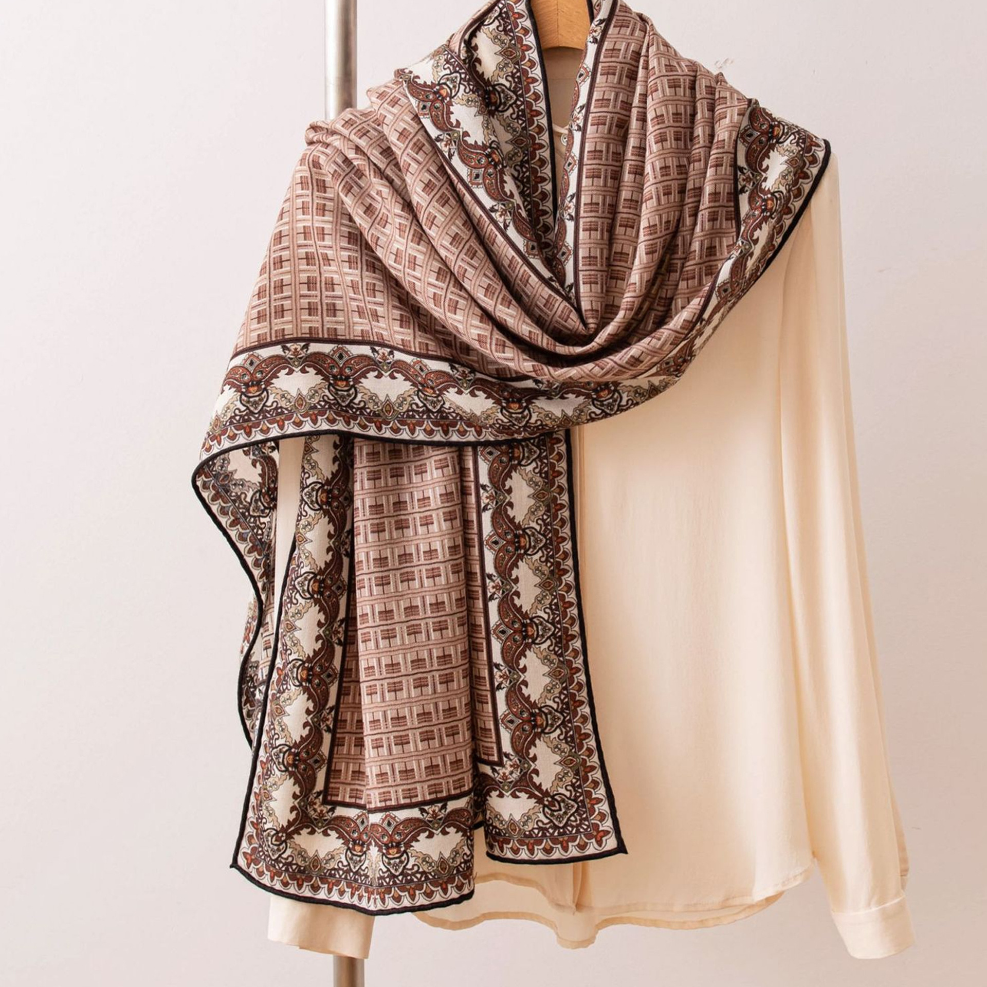 The Double-Sided Silk Wool Plaid Long Shawl