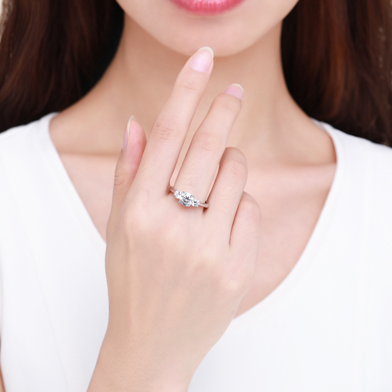 The S925 Sterling Silver Three-Stone Zirconia Ring - Image 2