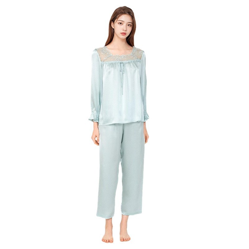 The 100% Mulberry Silk Square Neck Long Sleeve Pajama Set - Image 5