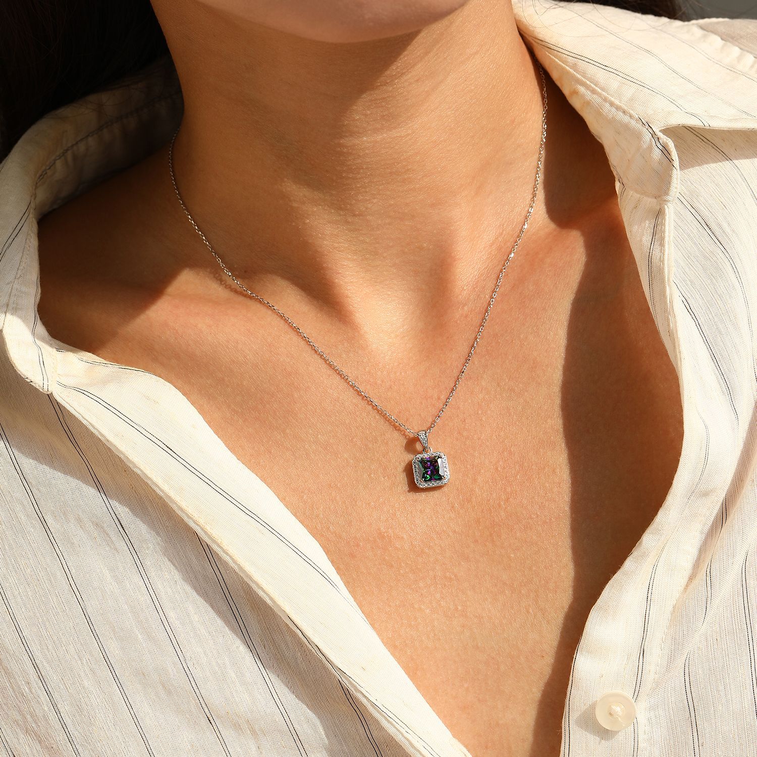 The Sterling Silver Colorful Diamond Ring and Necklace Set - Image 3
