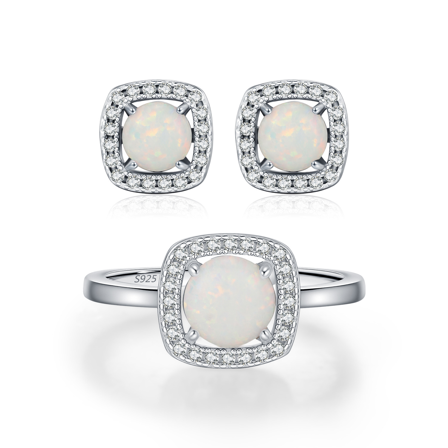 The S925 Silver Synthetic Opal Ring and Earrings - Image 5