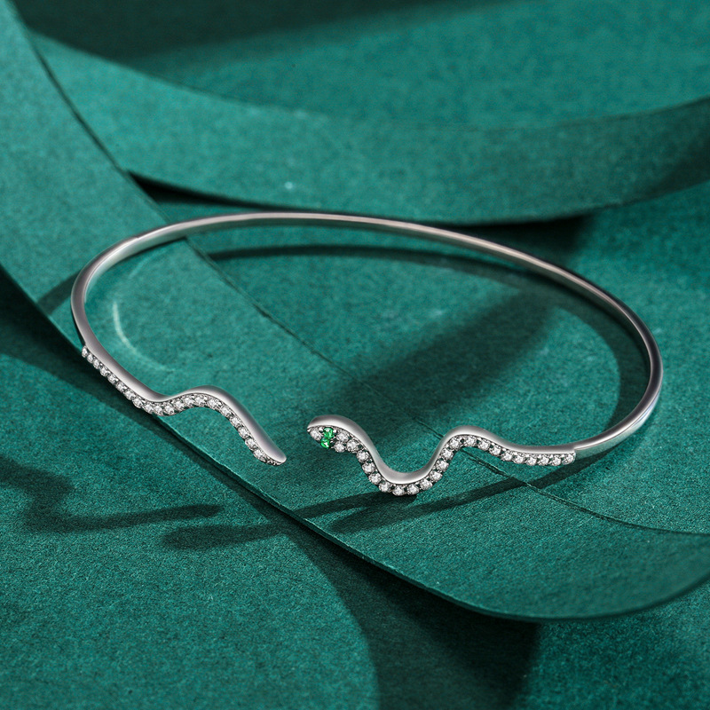 The S925 Sterling Silver Snake Open Bangle Bracelet - Image 4