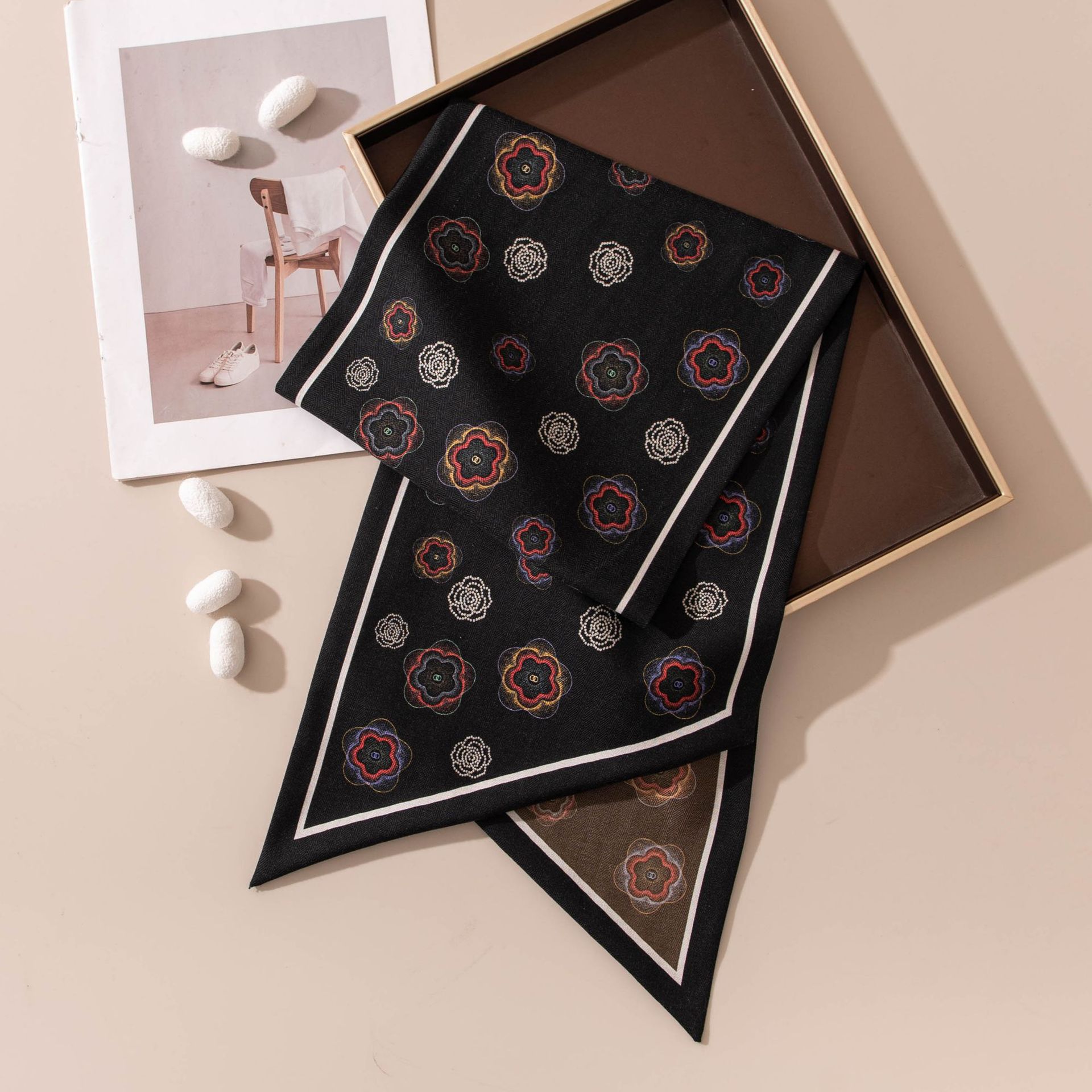 The Double Layer Contrast Bias Cut Silk Wool Wrap - Image 4