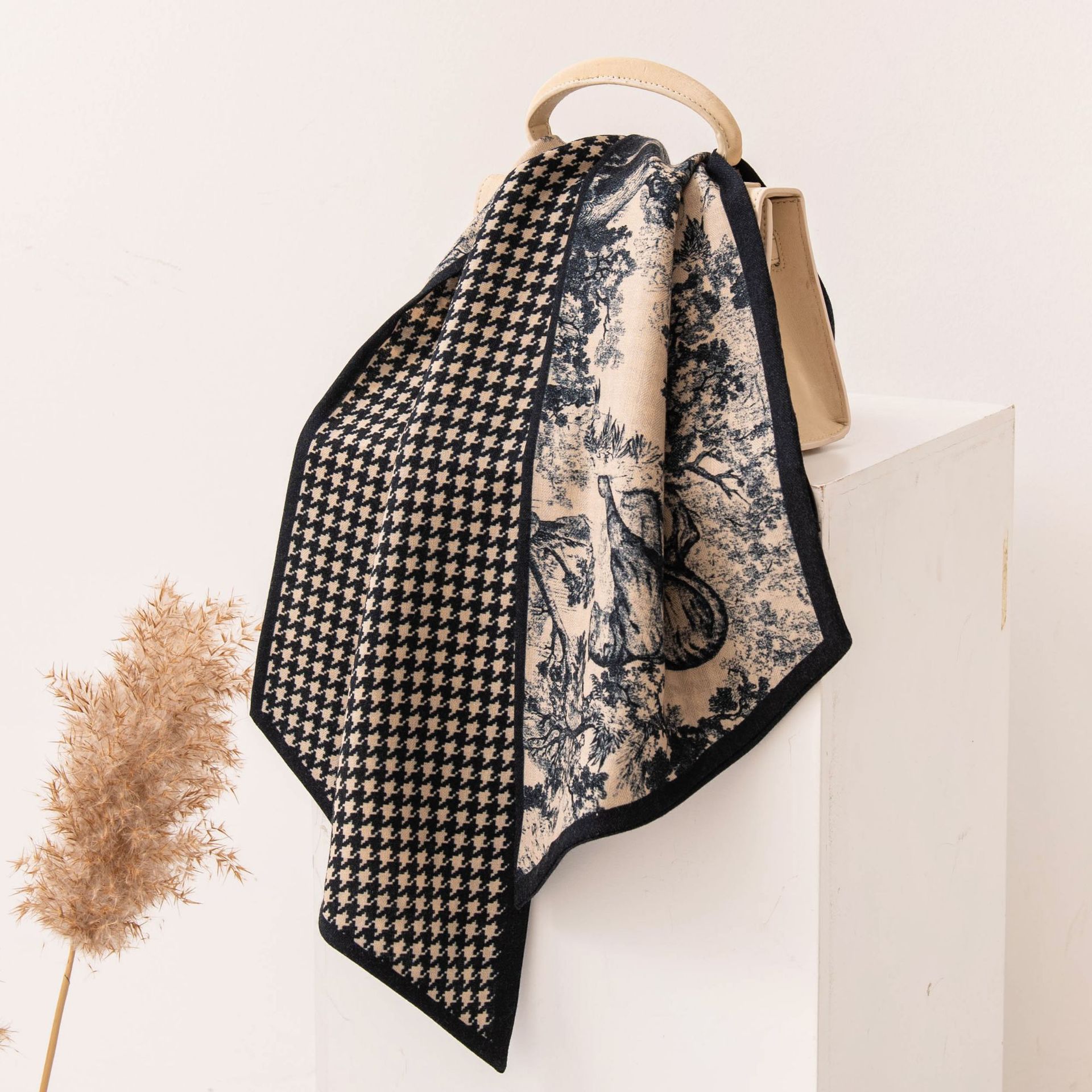 The Houndstooth Print Silk Wool Shawl Wrap - Image 3