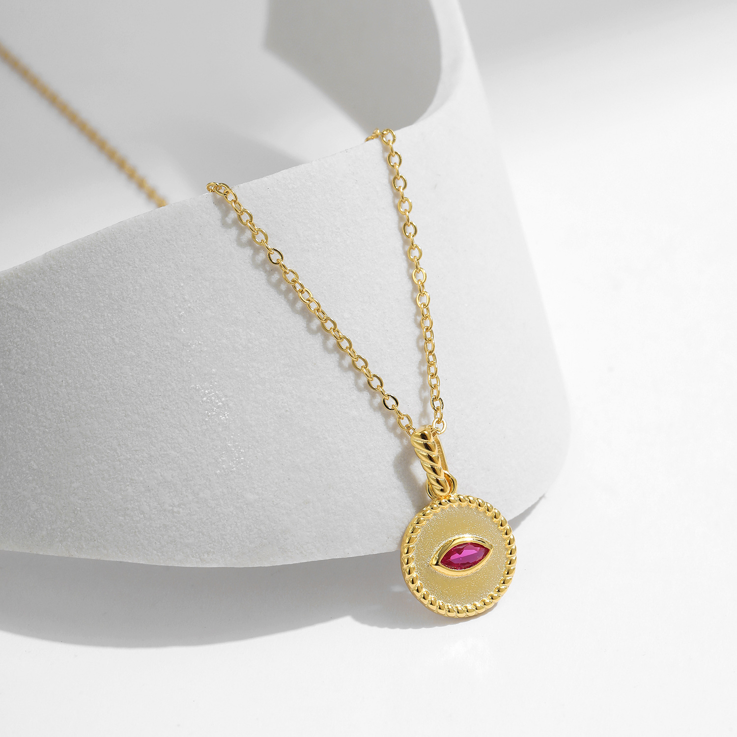 The S925 Sterling Silver Pigeon Blood Red Simulated Gemstone Pendant Necklace - Image 4