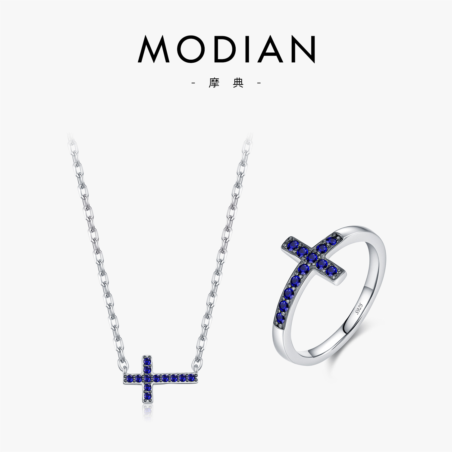 The S925 Sterling Silver Vintage Blue Diamond Cross Ring