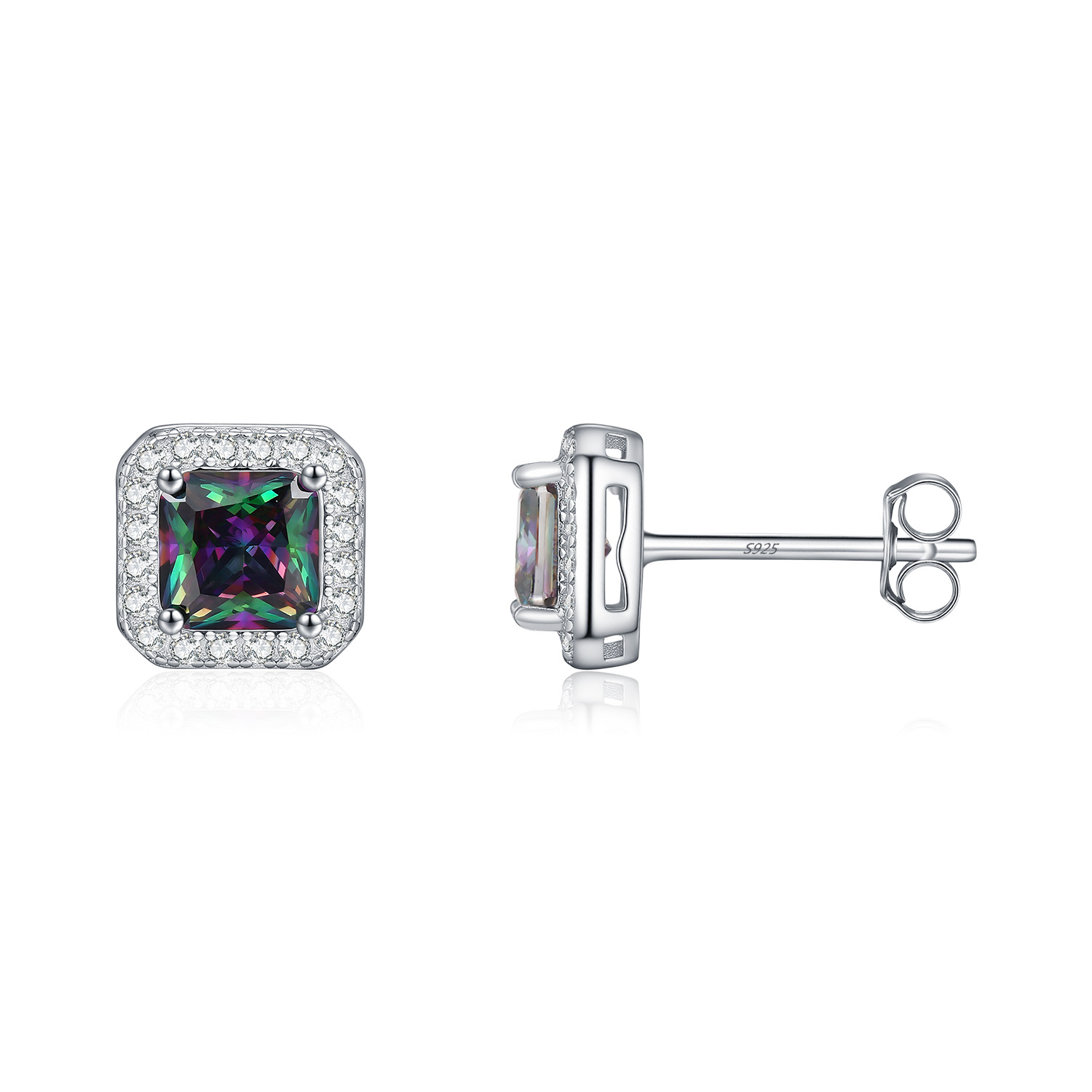 The S925 Sterling Silver Cubic Zirconia Square Stud Earrings - Image 5