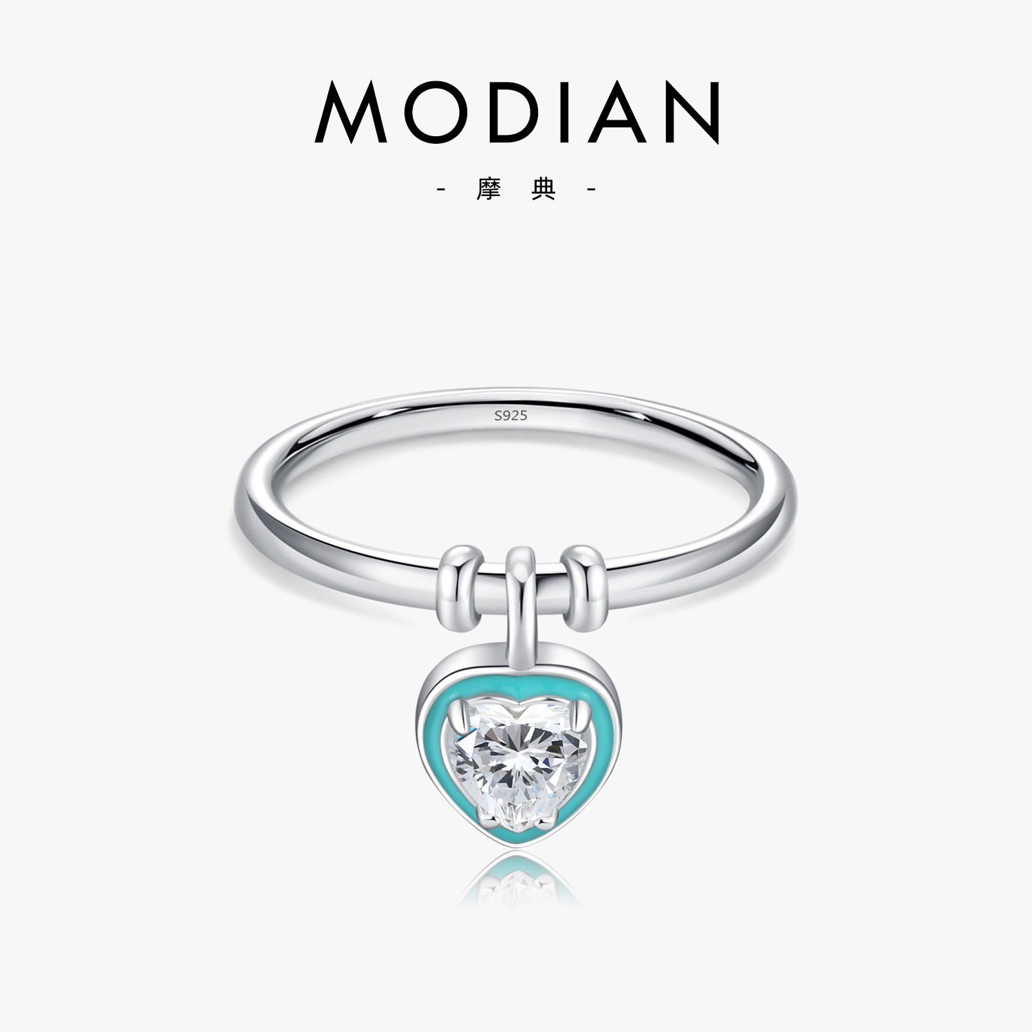 The Mint Green Epoxy Rhinestone Heart Ring