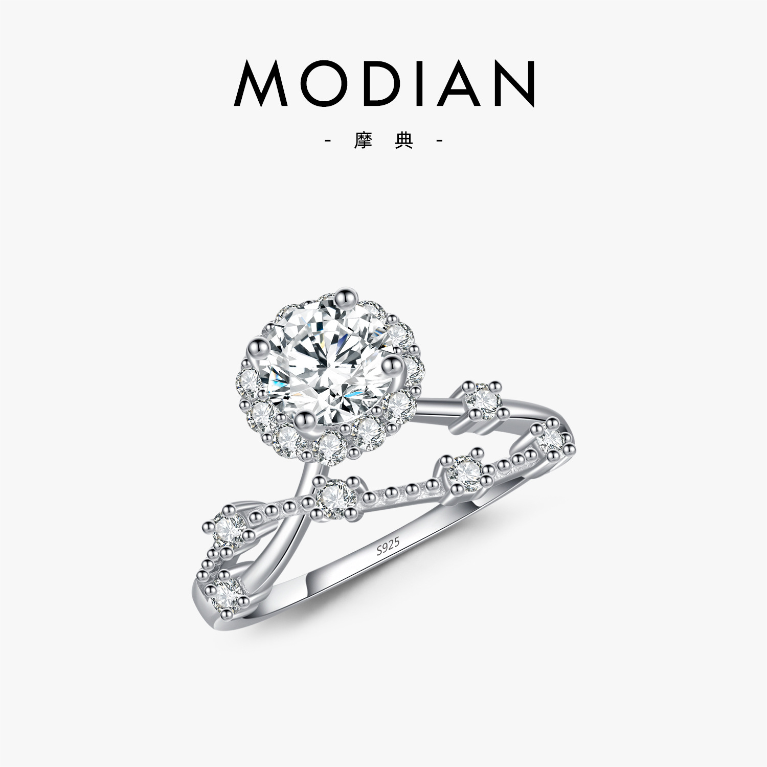 The S925 Silver Vine Floral Crown Ring with Moissanite