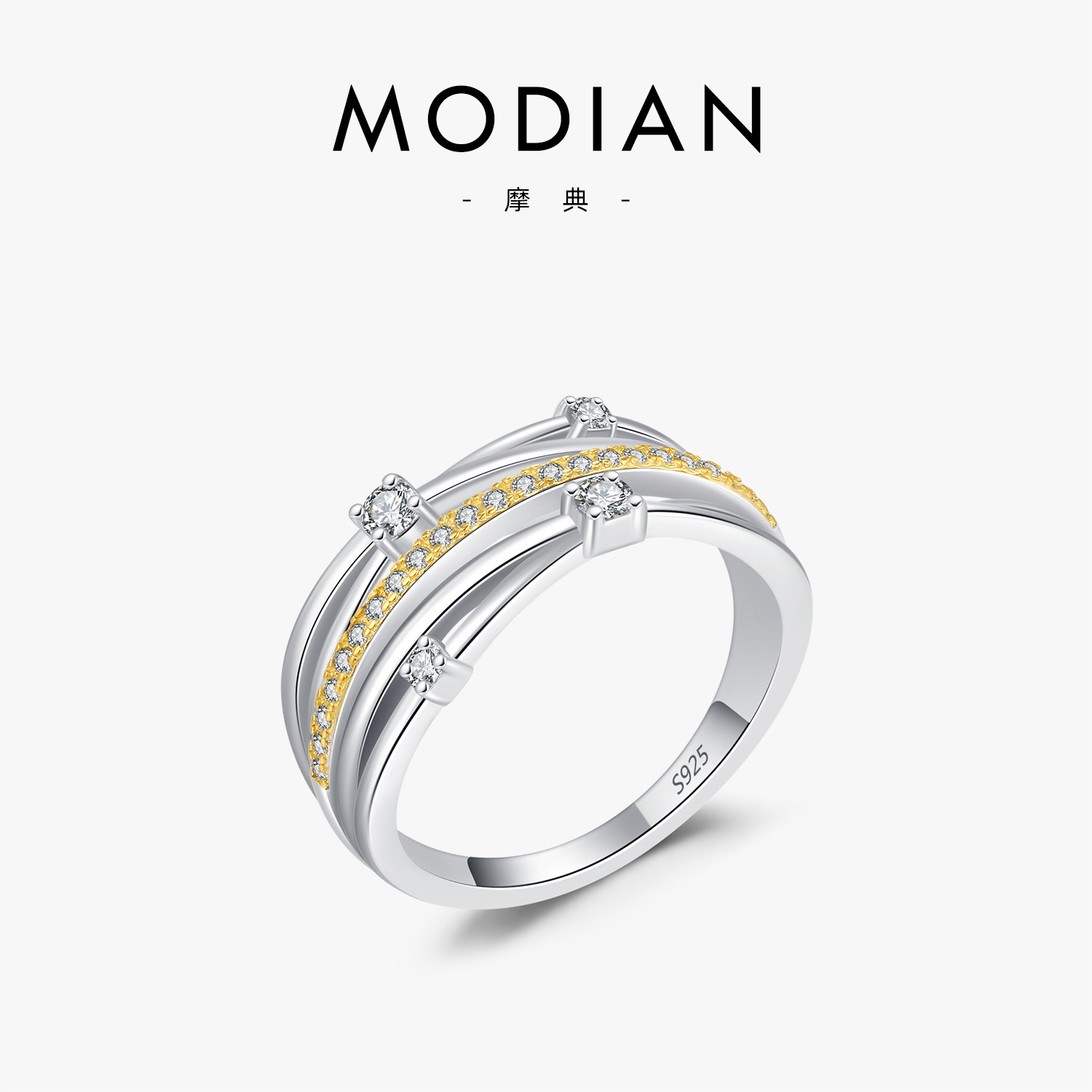The S925 Sterling Silver Twisted Line Contrast Color Band