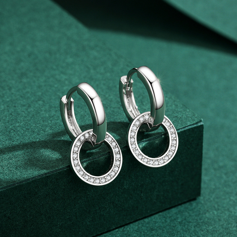 The S925 Sterling Silver Round Rhinestone Earrings Set - Image 4