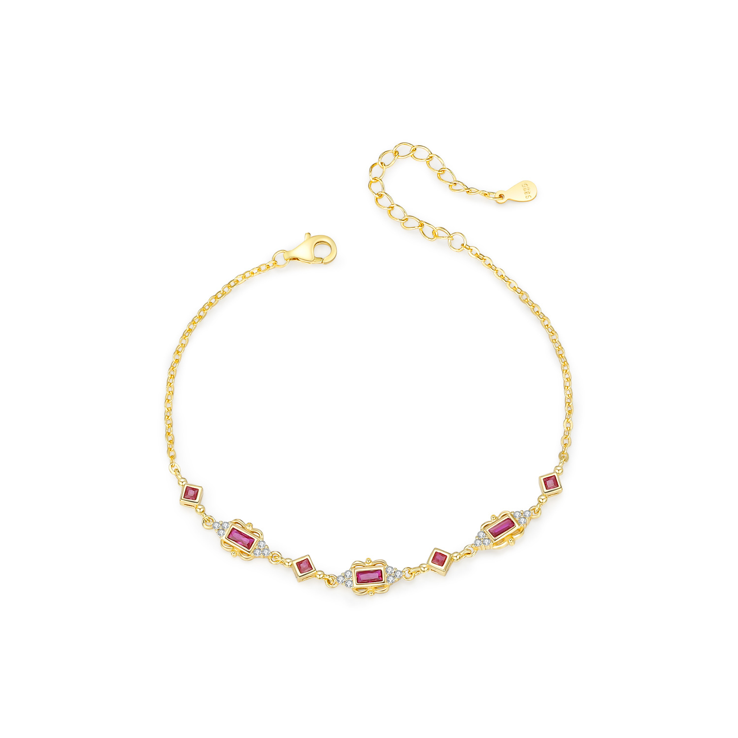 The S925 Sterling Silver Pigeon Blood Red Simulated Gemstone Bracelet - Image 5