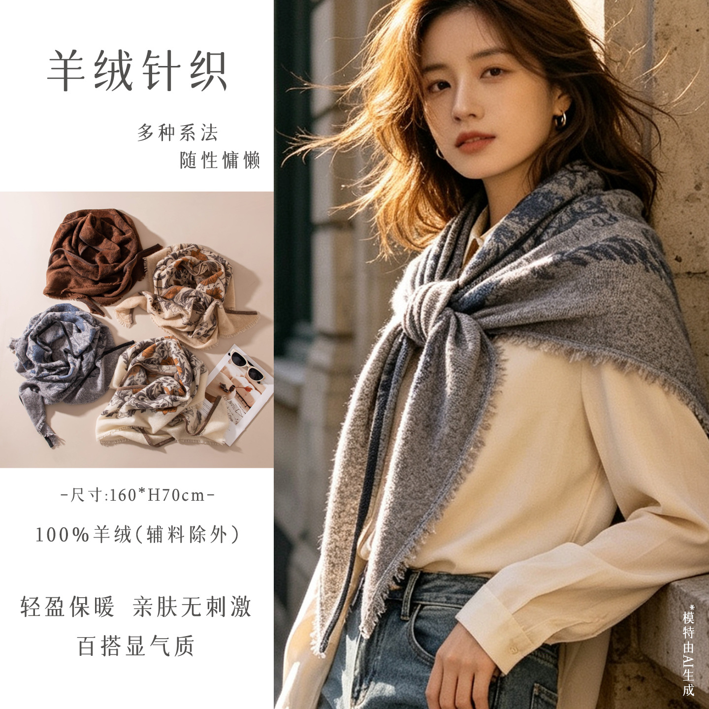 The Cashmere Print Triangle Wrap Scarf
