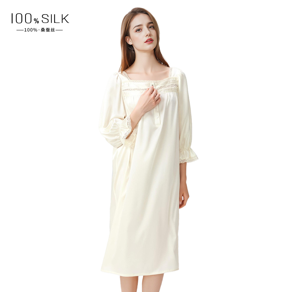 The 100% Mulberry Silk Square Neck Puff Sleeve Nightgown - Image 5