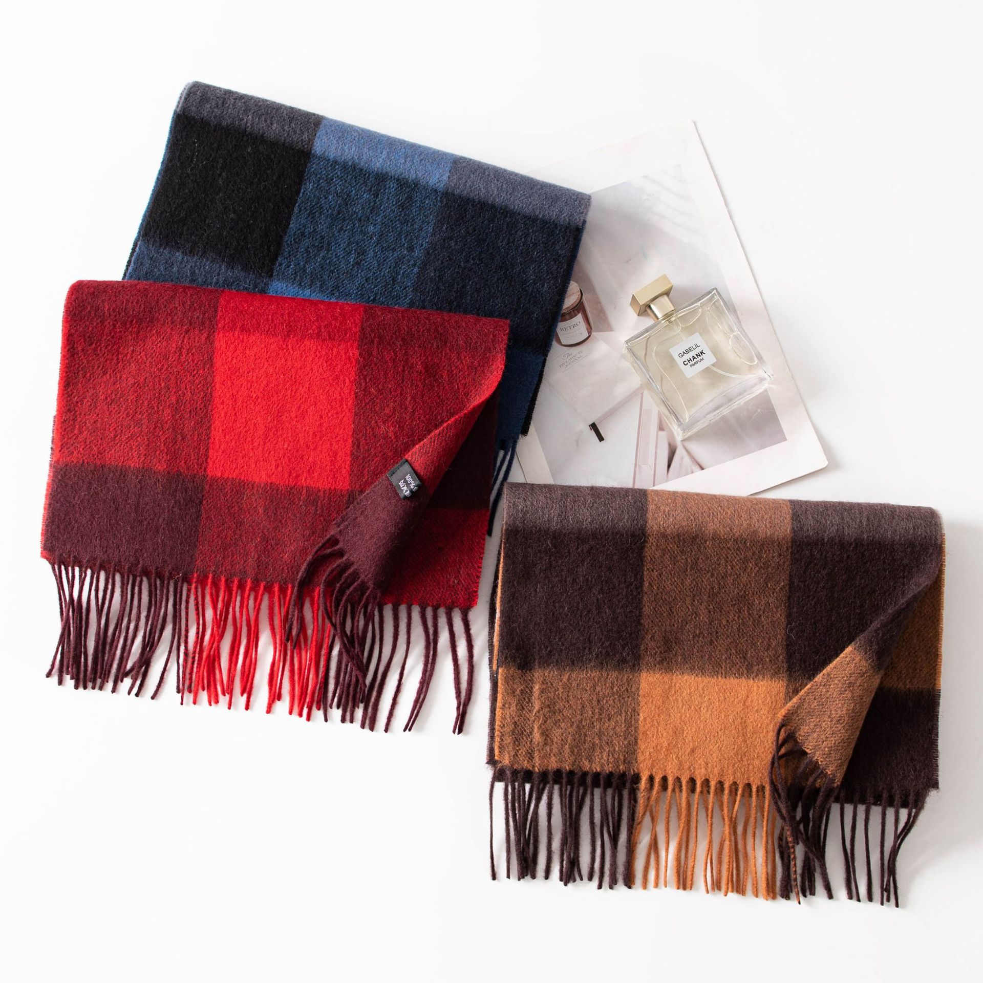 The 100% Wool Plaid Tassel Scarf