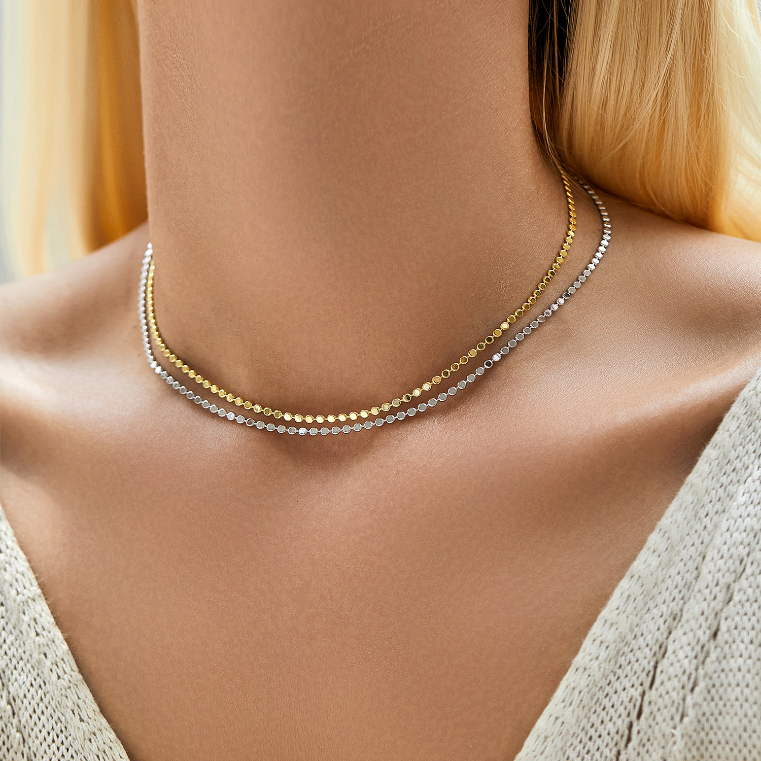 The S925 Sterling Silver Minimalist Bean Choker - Image 2