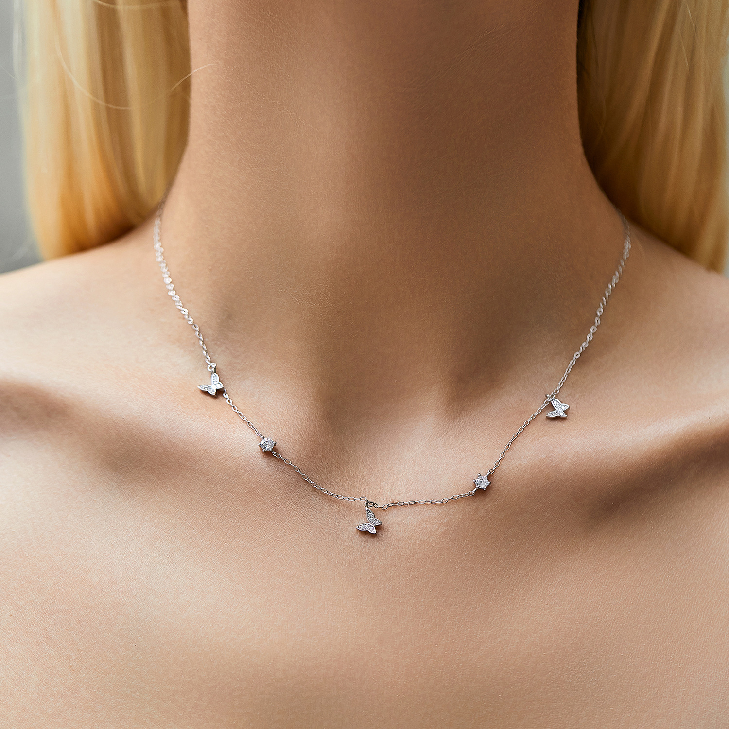The S925 Sterling Silver Butterfly Full Diamond Necklace - Image 2