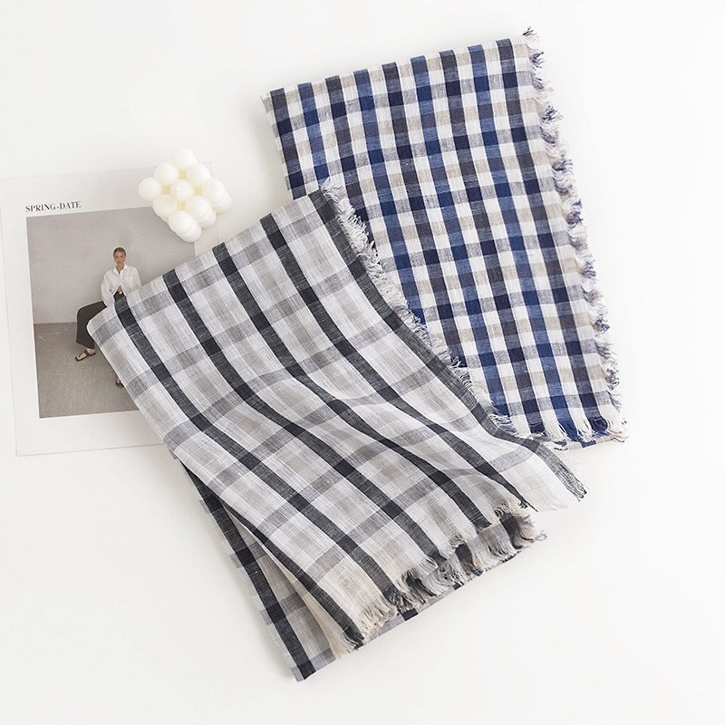 The Cotton Linen Striped Fringe Scarf