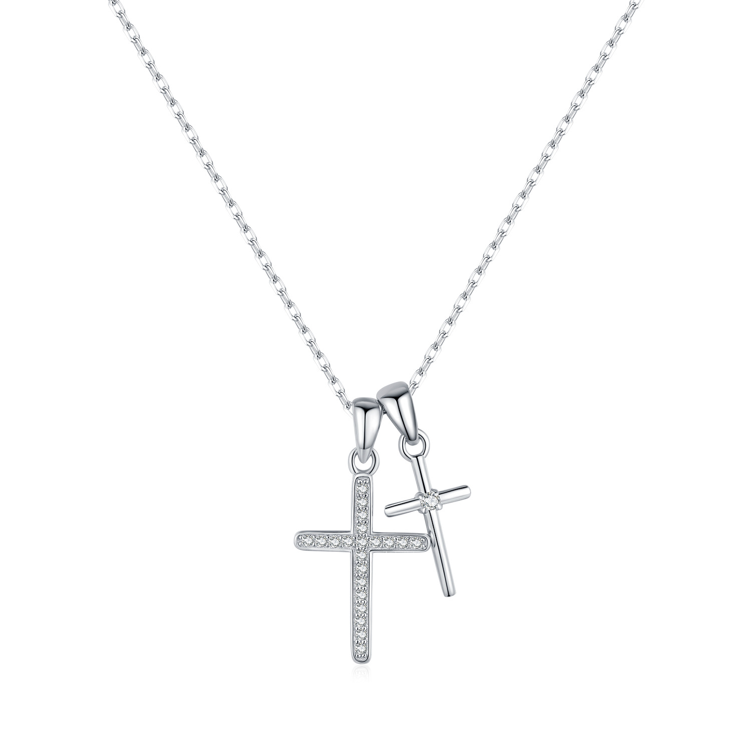 The S925 Silver Double Cross Diamond Collarbone Chain - Image 5