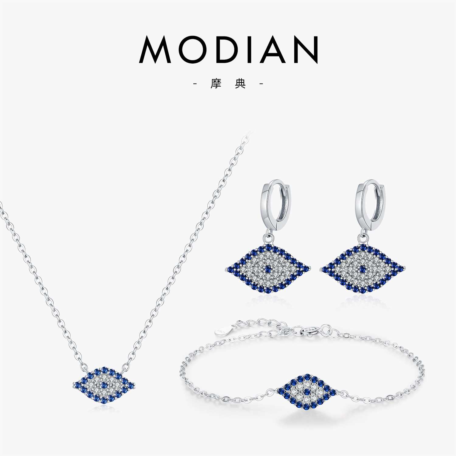 The S925 Sterling Silver Blue Eye Rhinestone Jewelry Set