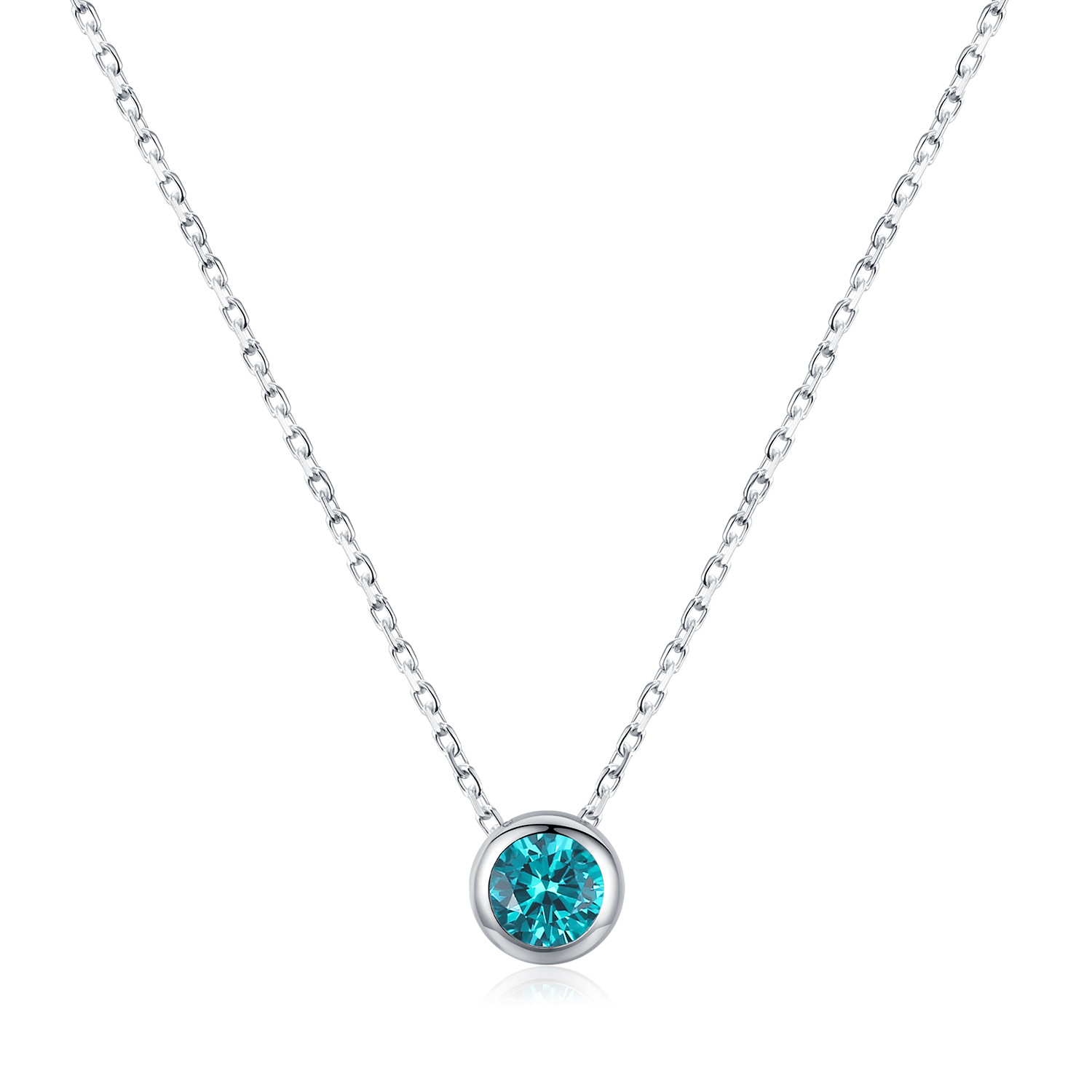 The S925 Sterling Silver Paraiba Color Diamond Pendant Necklace - Image 5