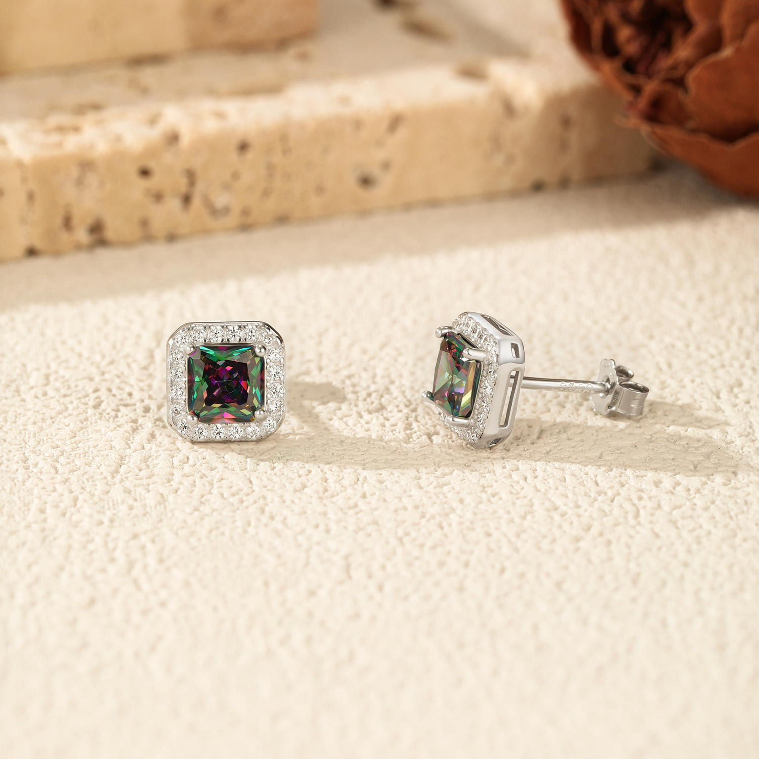 The S925 Sterling Silver Cubic Zirconia Square Stud Earrings - Image 4