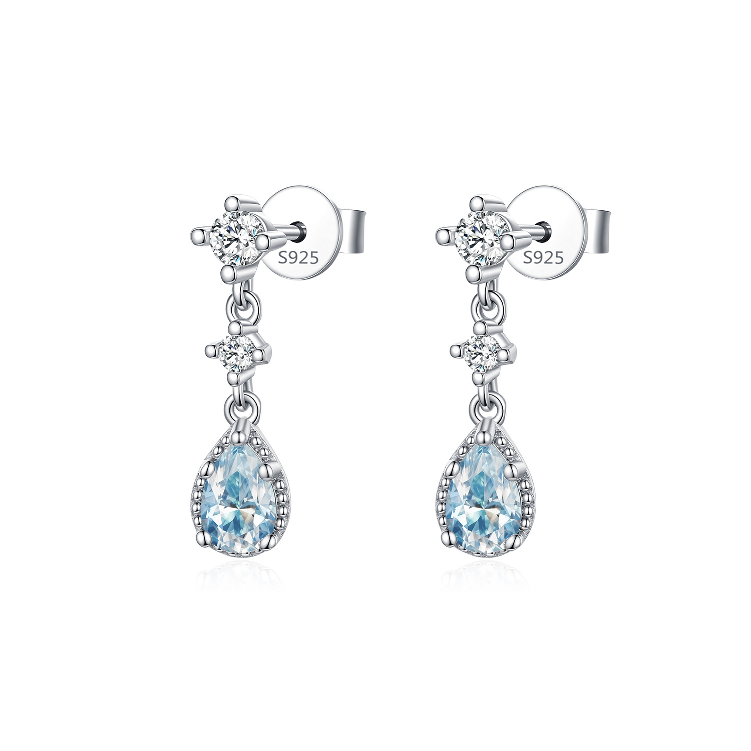 The 50-Point Moissanite Light Sea Blue Drop Earrings in Sterling Silver - Image 5