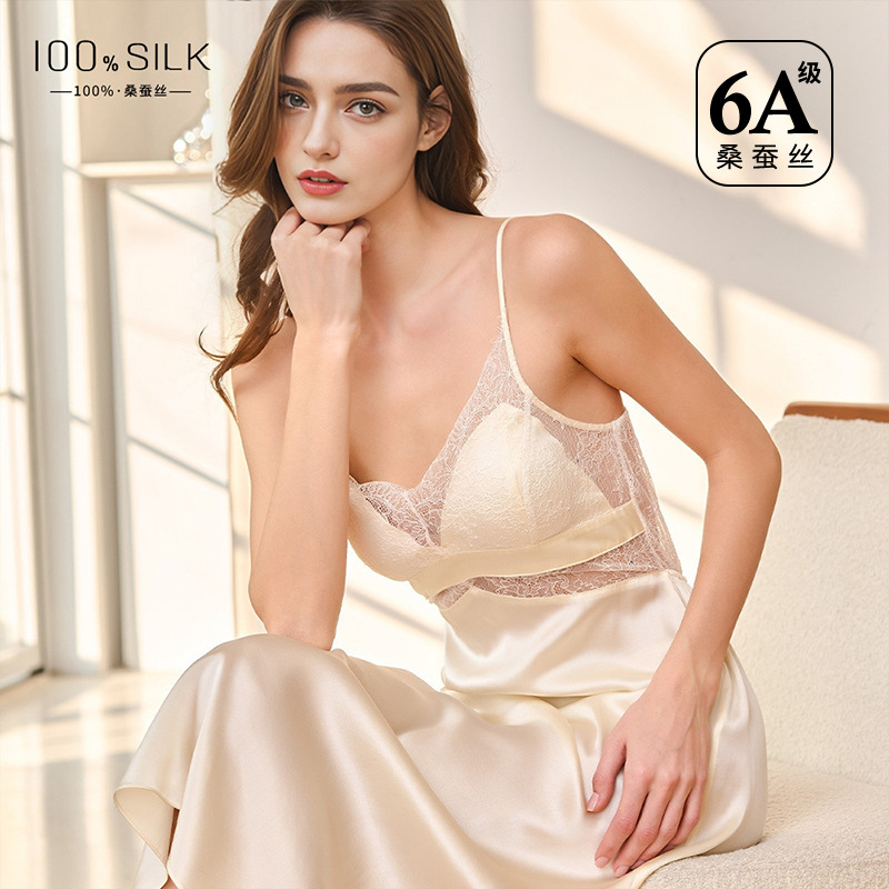 The 19 Momme Mulberry Silk Padded Strappy Nightgown