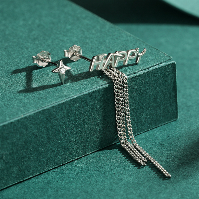 The S925 Sterling Silver Letter Thread Earrings - Image 4