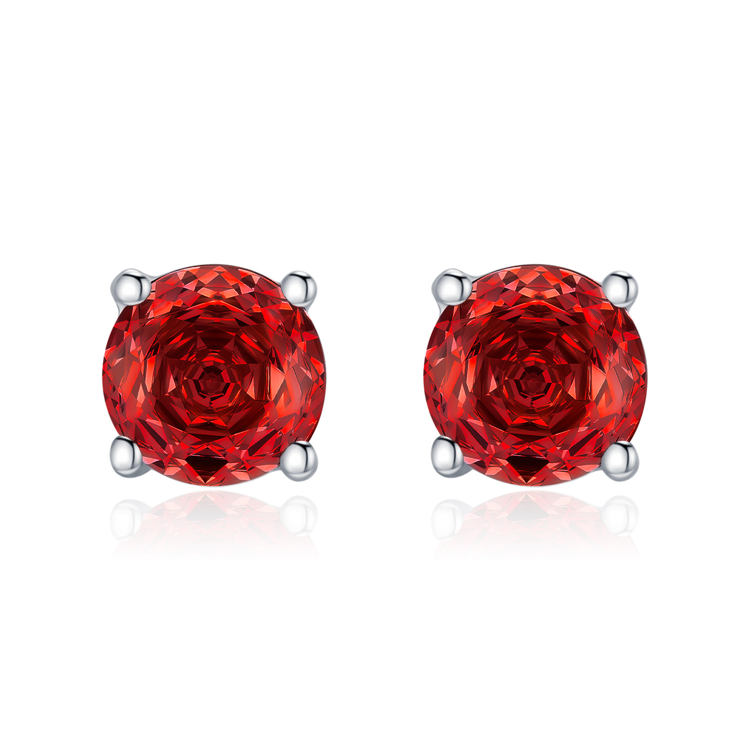 The S925 Sterling Silver Red Rose Cut Simulated Diamond Stud Earrings - Image 5