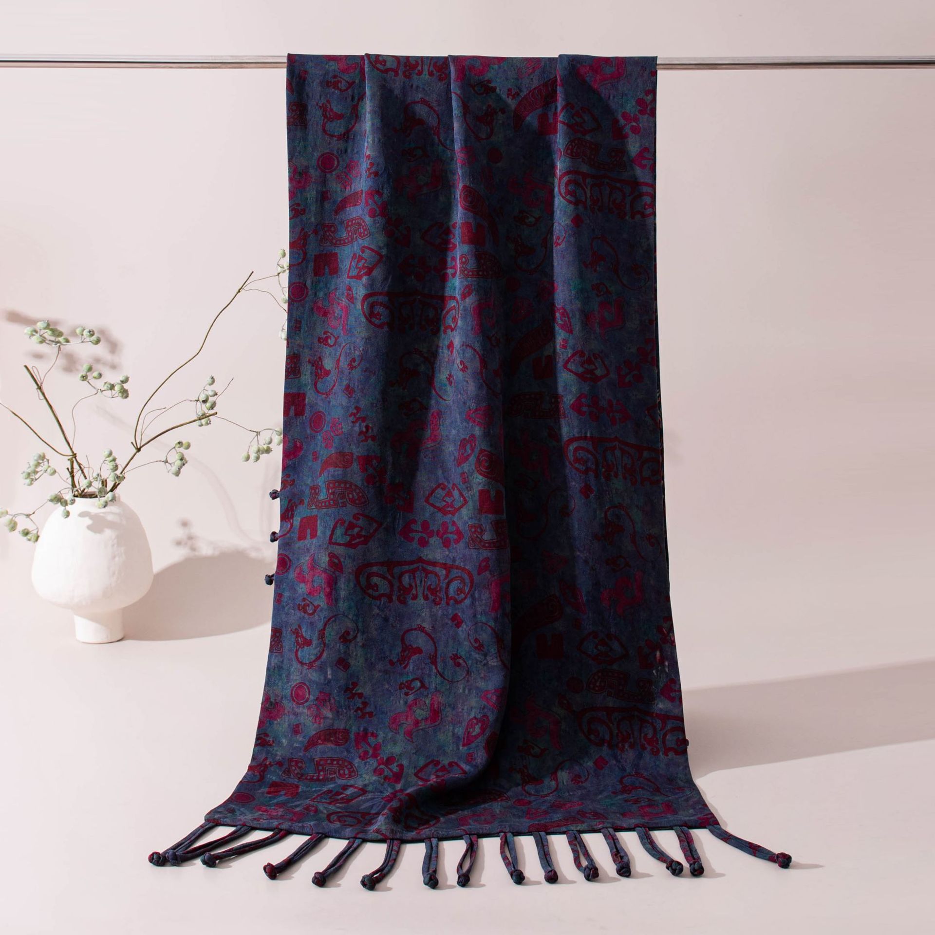 The Silk Cloud Gauze Tassel Shawl with Chinese Knot Buttons - Image 4