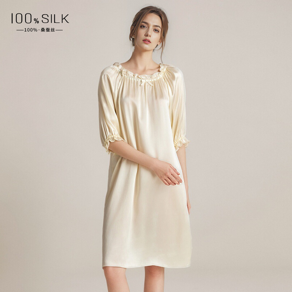 The 16 Momme 100% Mulberry Silk Puff Sleeve Nightgown - Image 3