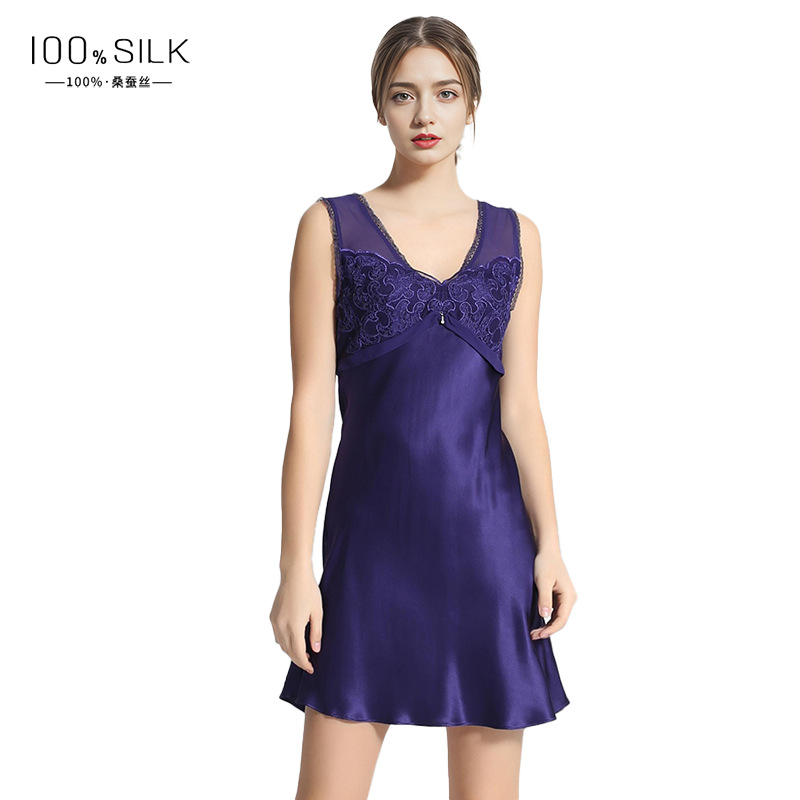 The 19 Momme 100% Mulberry Silk Wide Strap Short Sleep Dress - Image 5